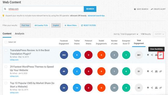 Alt: BuzzSumo - Phân tích backlink