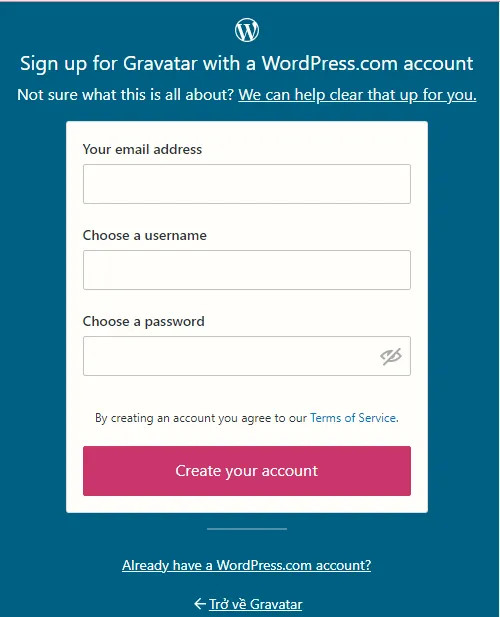 Alt: Hình minh họa trang đăng nhập Gravatar