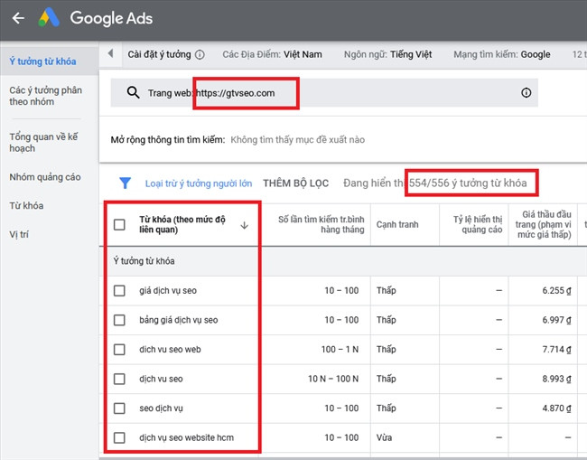 alt text: Phân tích từ khóa đối thủ cạnh tranh bằng Google Keyword Planner