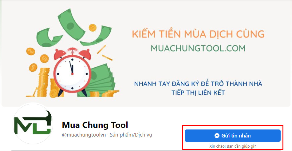 Bước 2: Liên hệ fanpage Mua Chung Tool