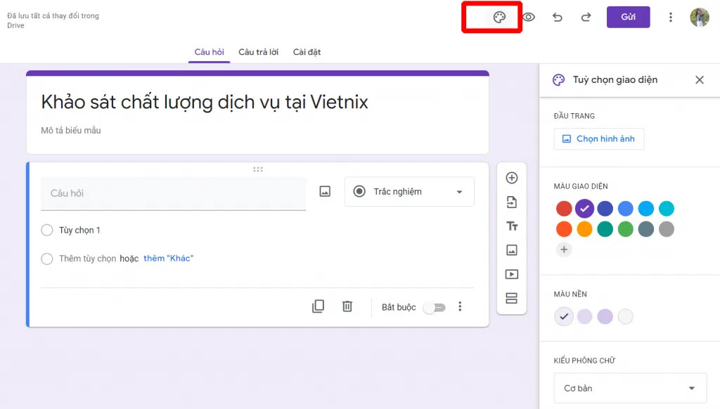 Cách chọn tông màu nền cho Google Form