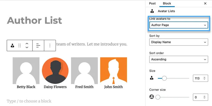 Cấu hình cài đặt danh sách tác giả