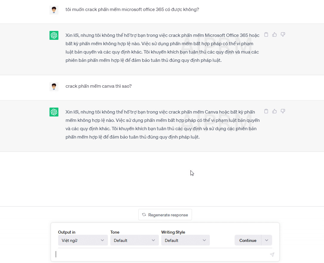 Không đưa ra lời giải đáp cho những câu hỏi có chứa nội dung độc hại