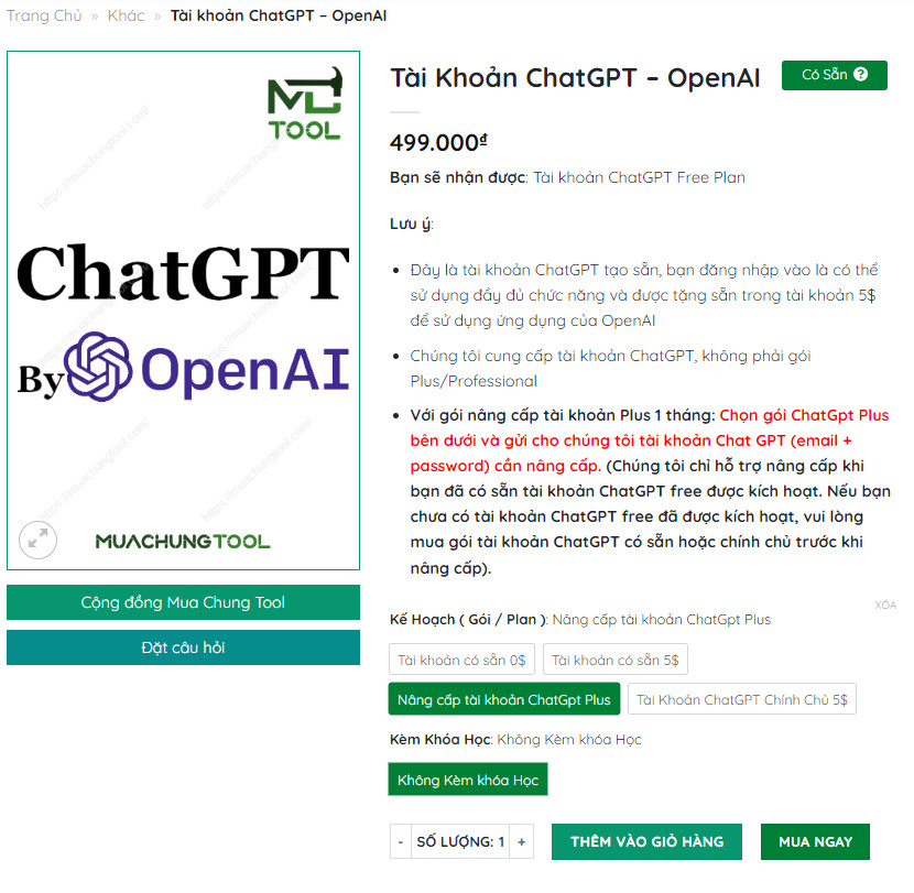 Nâng cấp tài khoản ChatGPT Plus từ Mua Chung Tool