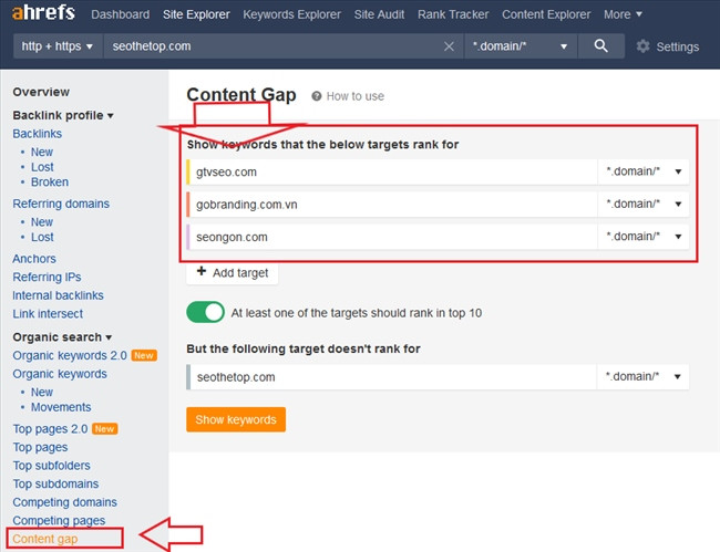 Nhập các domain cạnh tranh của bạn để tìm ý tưởng