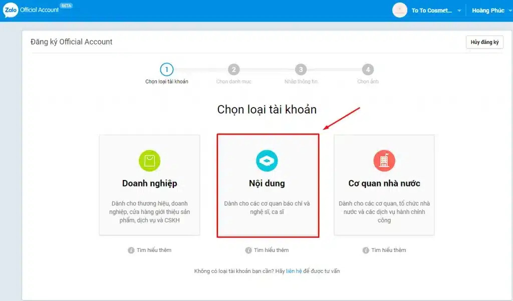Tài khoản Zalo OA nội dung