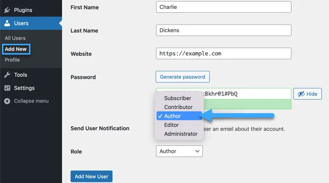 Thêm một Author mới trong WordPress