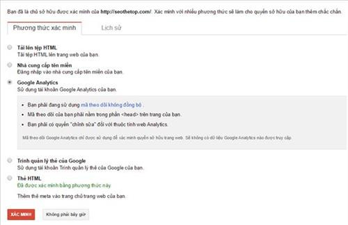 Xác minh GWT qua Google Analytics
